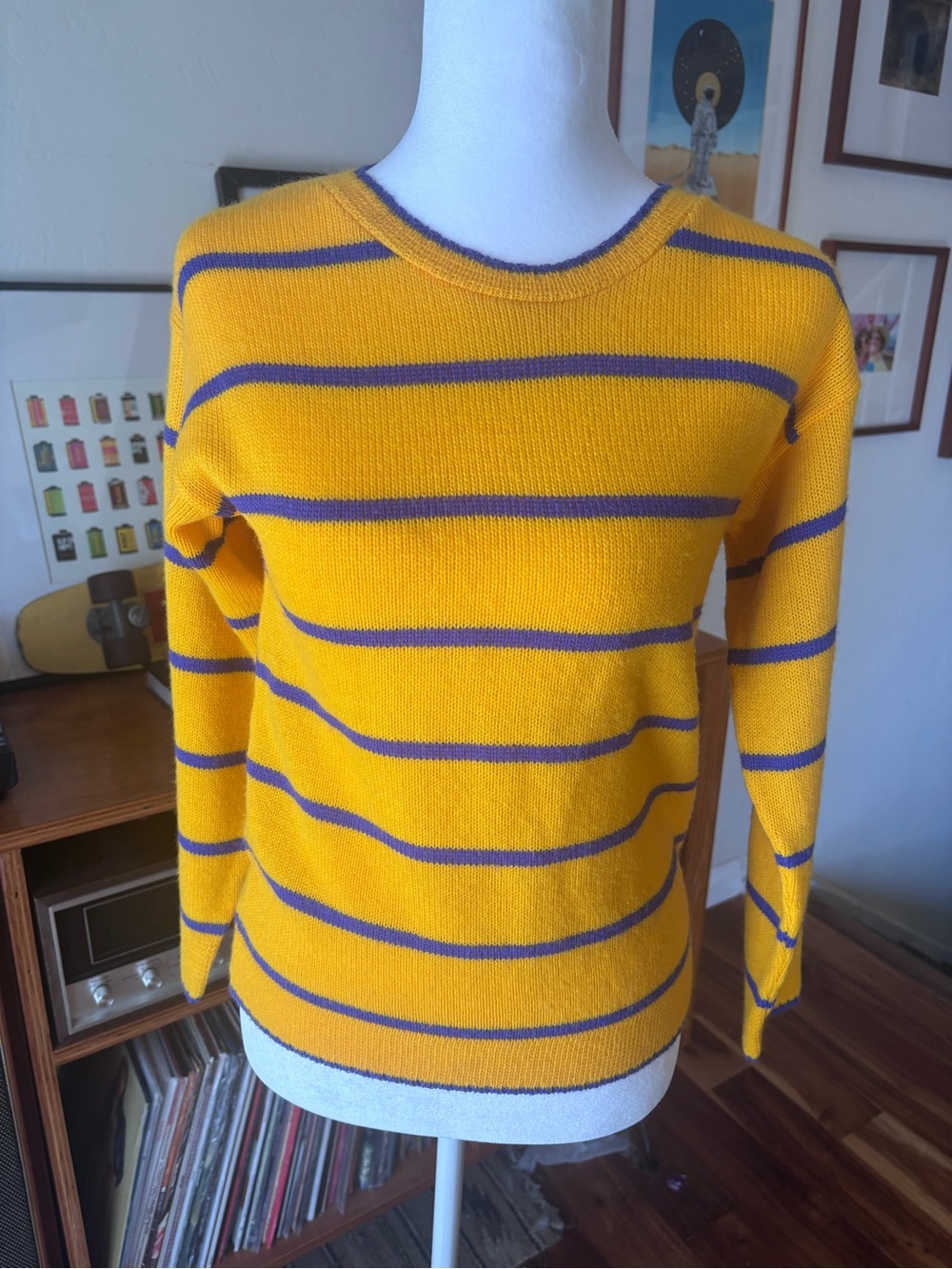 Vintage Christie Brooks Yellow & Purple Striped Sweater | 80s Knit | Made in U.S
